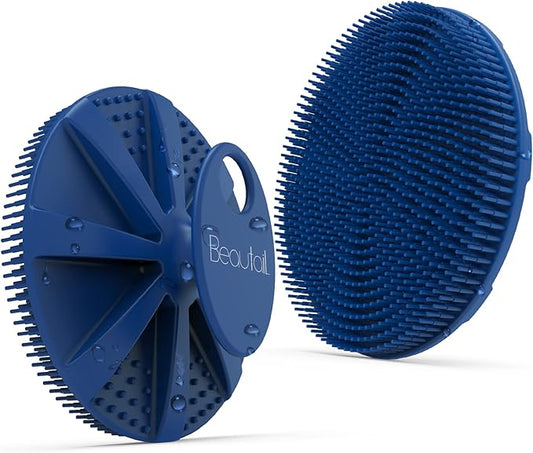 Silicone Body Scrubber, BEAUTAIL Shower Bath Scrubber, More Hygienic Than Traditional Loofah, Lather Nicely, Long Lasting, Gentle Exfoliating Brush for Women Men Baby Sensitive Skin, 1 Pack, Blue