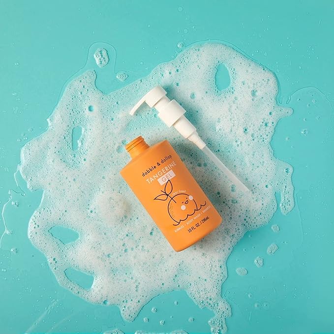 Dabble & Dollop All Natural Tangerine 3-in-1 Body Wash, Shampoo & Bubble Bath for Kids – Tear-Free, Gentle, Hypoallergenic, Vegan, No Parabens or Sulfates (10 fl oz, Pack of 2)
