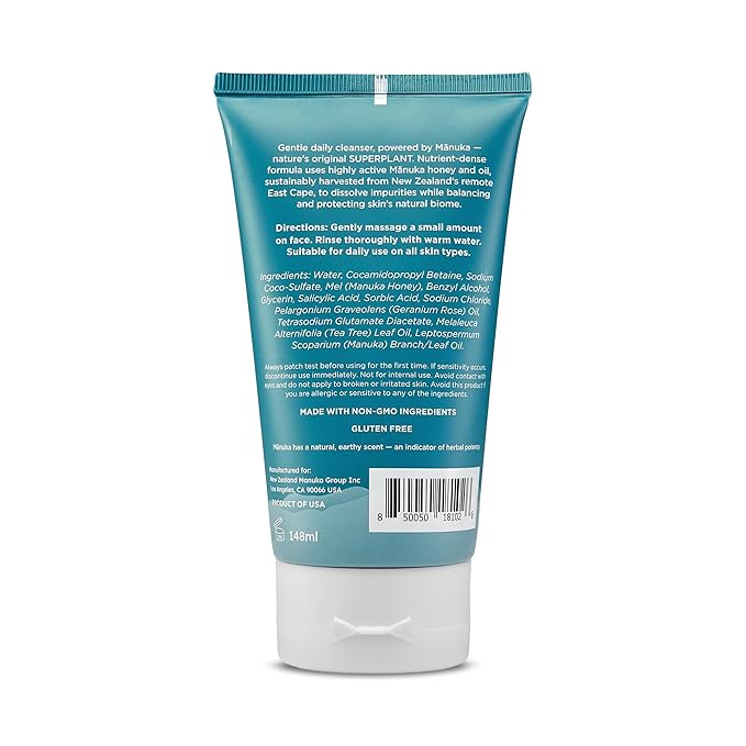 MELORA Manuka Honey Face Wash (5 Oz), Daily Skin Care Facial Cleanser & Makeup Remover with Manuka Honey & Oil for Dry or Sensitive Skin - Anti-Aging Face Wash for Women & Men