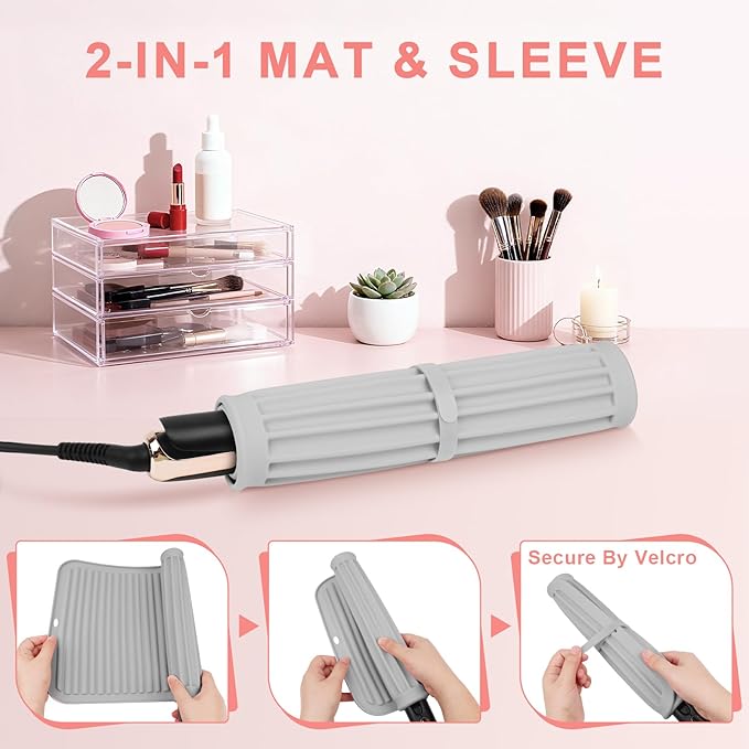 AMIJEAL Oversize Silicone Heat Resistant Mat for Hair Tools, Curling Iron Flat Iron Hair Straightener Holder Mat, Portable Hot Tools Cover Pad for Travel Vanity Salon(14.2" x 11.0")
