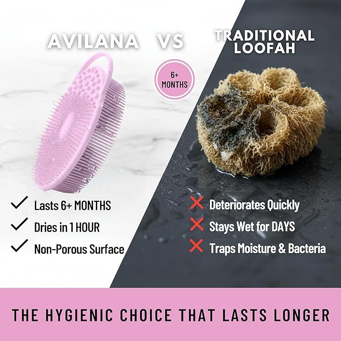 Silver Infused Exfoliating Body Scrubber - Textured Back Scrubber Shower Brush - Avilana Advanced Material Bath Tool Dual Sided - Gentle Smoothing Rough Skin - Premium Gift Women Men