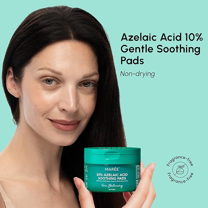 MAREE Azelaic Acid Acne Clearing Pads – Exfoliating Pads with Glycolic & Hyaluronic Acid for Face – 10% Azalecic Acid & Centella Redness Soothing Pad – Zero Pore Facial Toner Pad – Acido Azelaico