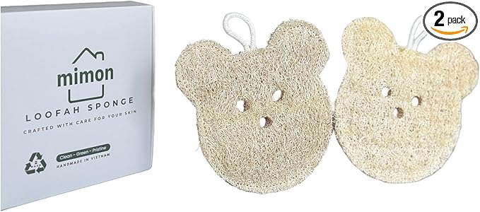 Natural Bear Shape Loofah Sponge, Exfoliating Body Scrubbers (2 Pack), Biodegradable Bath Loofahs Sponge, Gentle, Chemical-Free Bath & Body Loofah for Women, Men and Kids, Made with Natural Loofah