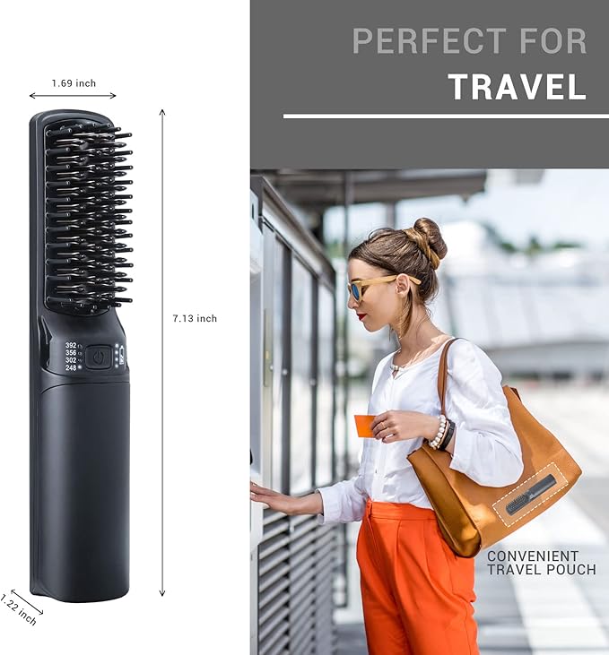 Hot Hair Straightener Brush,Portable Mini Hair Straightener USB Rechargeable 6400MAH,2 in 1 Hair Straightener Comb with Anti-Scald Feature for Women & Men (Black)