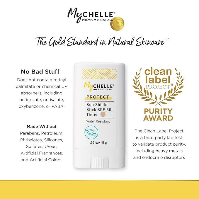 MyCHELLE Sun Shield Stick SPF 50 Tinted - Mineral Reef Safe Sunscreen for Face