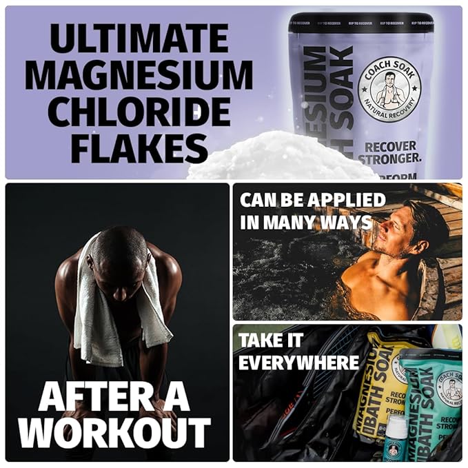 Coach Soak Recovery Bath Soak - Alternative to Epsom Salt Bath Soak - Fast-Absorbing Pure Magnesium Flakes & Dead Sea Salt with 21 Minerals, Bath Salts & Essential Oils - 3 lb, Calming Lavender