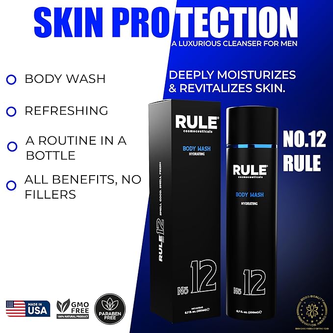 No.12 Body Wash, Shower Gel for Men with Shea Butter, Aloe Vera, Chamomile and Coconut Oil for Skin, Cleanse, Hydration, Revitalize & Restore, Perfect for Daily Use, 200 mL