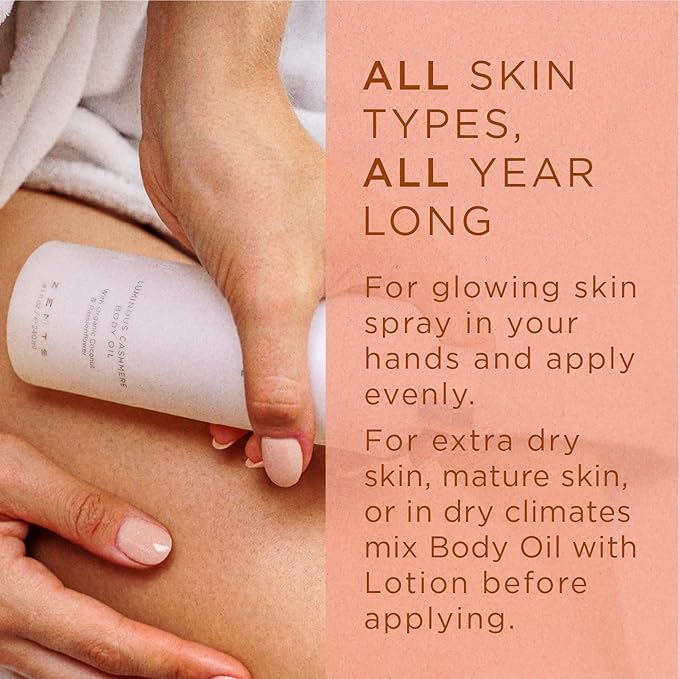 Zents Luminous Cashmere Body Oil (Mandarin Fragrance) | Moisturizing Body Oil with Vitamin E & Organic Coconut Oil | Softens & Smooths Skin | 8 fl oz