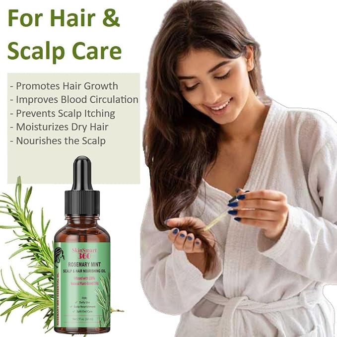 SkinSmart 360® Rosemary Mint Hair Growth Oil & Scalp Care for Men & Women – 100% Natural, Plant-Based, Non-Greasy Formula for Hair, Eyebrows & Lashes – 60 mL