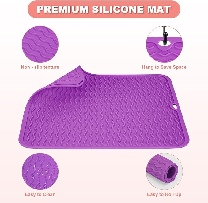 Oversize Silicone Heat Resistant Mat for Curling Irons, Hair Straighteners, Flat Irons and Hot Hair Styling Tools, Portable Wrap Pad Cover for Vanity, Travel, Salon(14.2" x 11.0")