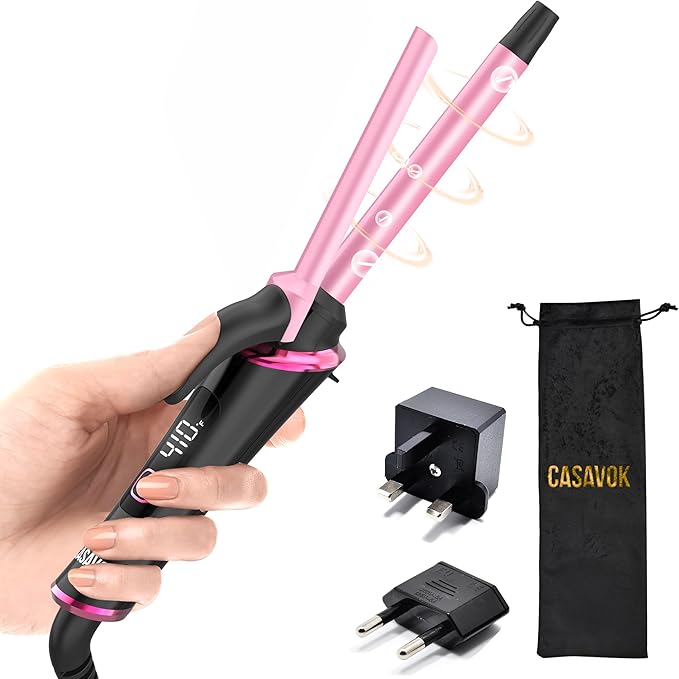 Mini Curling Iron for Travel,110~240V Dual Voltage with European Plug Adapter,Small Curling Iron for Short Hair,1/2 inch Ceramic Curling Irons for Women,Small Barrel for Bouncy Curls,5 Digital Temp