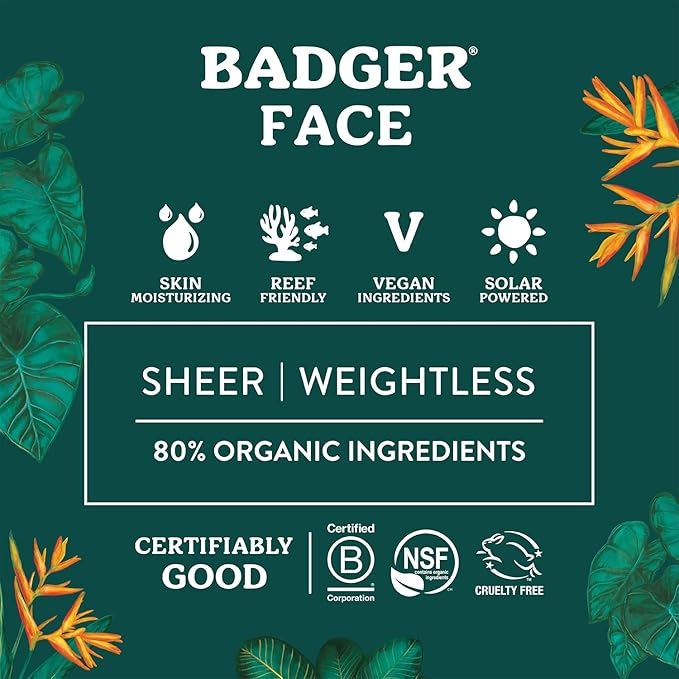 Badger Mineral Face Sunscreen with Zinc Oxide, Sunblock Lotion Moisturizer with SPF 30, Vegan, Unscented, Lightweight Mineral Sunscreen for Face, 1.7 fl oz