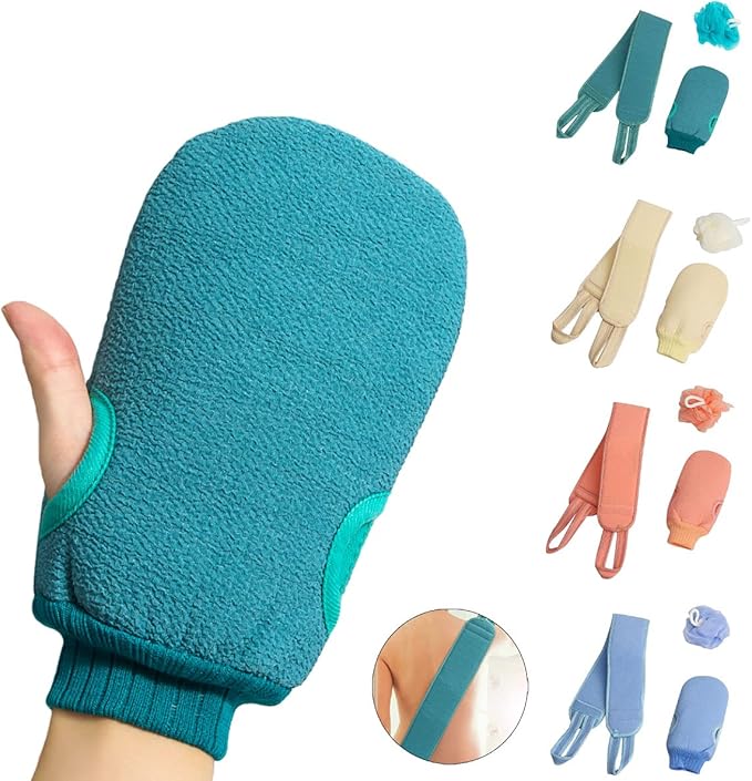 3 Pcs Exfoliating Back Scrubber for Shower, Exfoliating Gloves and Loofah Sponge Set, Body Scrubber Body Brush Set for Men and Women, Deep Clean and Massage Your Body (1 Set, Pink)