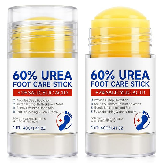 Urea Cream Stick 60% plus Salicylic Acid 2%, Maximum Strength Urea Foot Cream for Dry Cracked Feet, Knees, Hands, Exfoliating Dead Skin, Repairs and Hydrates Feet, Foot Care Cream Moisturizer 2 PCS