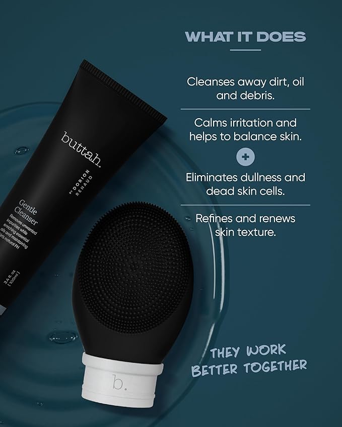 Buttah Skin by Dorion Cleanse + Vibe Brush Kit | Vibe Cleansing Face Brush | Buttah Facial Cleanser 3.4oz | 2-Speed Sonic Pulsating - Gentle Exfoliation - Water Resistant