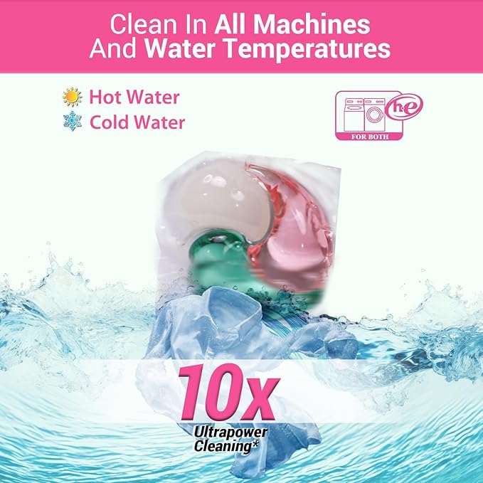 WBM Laundry Detergent Pods, Spring Fragrance Scent, 128 Count - HE Concentrated Laundry Pods With 10x Ultrapower Cleaning and 4D Laundry Stain Remover