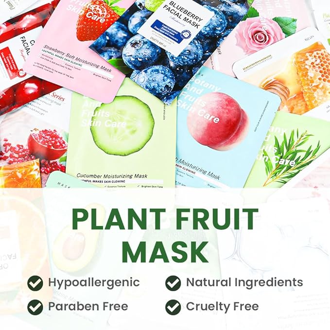 6 PCS Real Nature Tea Tree Hydrating Nature Face Masks Skincare, Hyaluronic Acid, Vitamin C and E, Chamomile, Korean Beauty Essence Facial Paper Sheet Mask for Skin Care Moisturizing