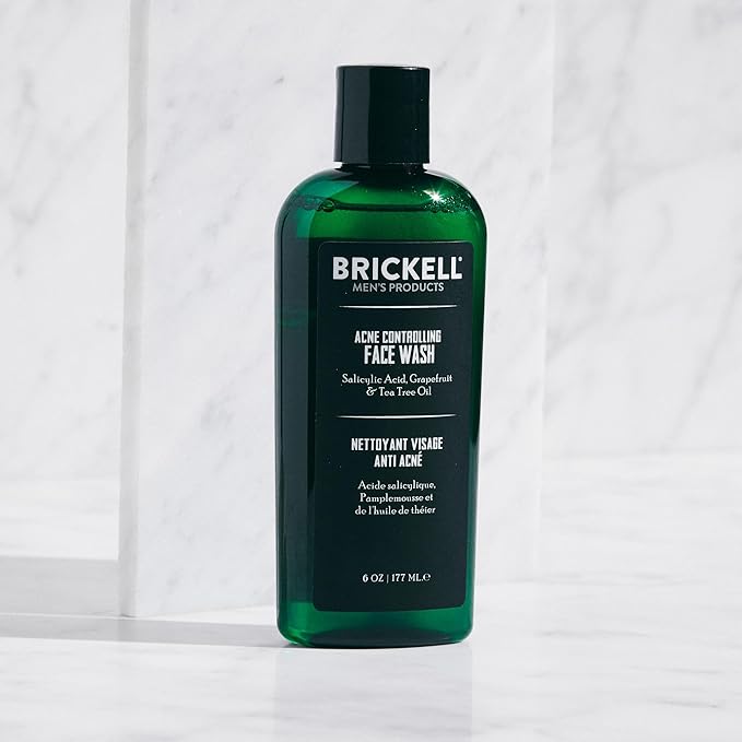 Brickell Men's Acne Face Wash for Men, Natural and Organic Men's Acne Face Wash to Cleanse Skin and Eliminate Acne, Clears Breakouts, 2% Salicylic Acid, 6 Ounces
