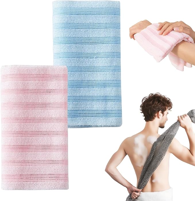 Exfoliating Shower Towel, 2026 New Scrub Wash Back Bath Cloth for Body & Face, Reusable Exfoliating Back Scrubber for Women Men, Quick-Drying Durable Bath Cloth for Smooth Skin (2PCS-A)