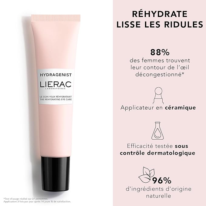 Lierac Rehydrating Under Eye Cream, Rehydrates & Hydrates, Smoothes with Hyaluronic Acid, Elevates Skin Radiance, Under Eye Moisturizer Cream for Woman, Suitable for All Skin Types - 15ml
