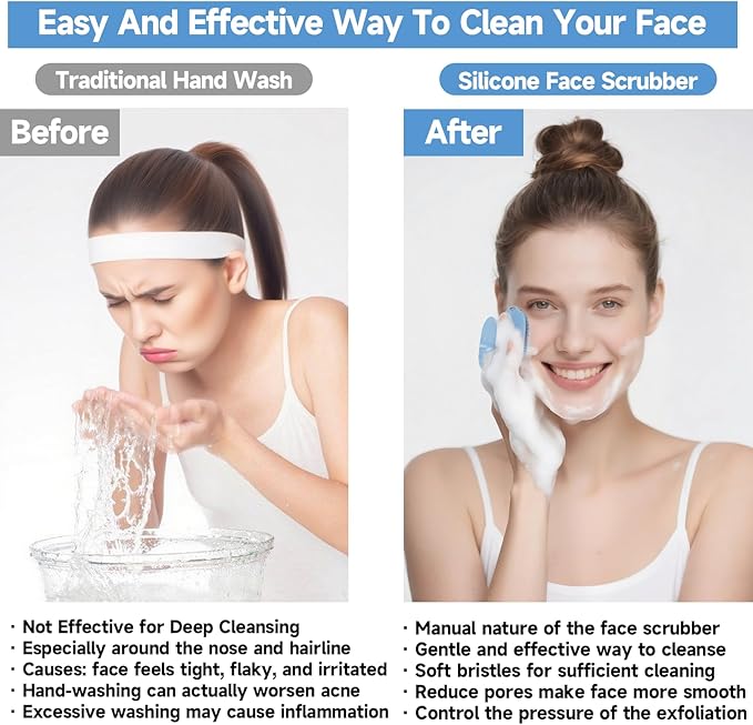 2 PCS Face Scrubber, Soft Silicone Face Exfoliator with Suction Cup for Man and Women Deep Skin Clean, Gentle Facial Cleaning Brush Suitable for All Sensitive Skin (Blue)
