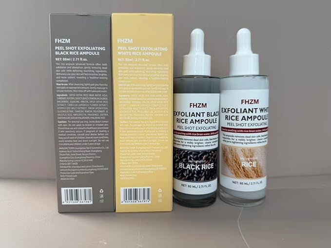 Face Peel Shot Glow Black & White Rice Exfoliating Ampoule Extract Peeling, Pore Minimizing & Deep Hydration Face & Body Scrub Serum, Support Dead Skin Cell Remover -80ml/2.7Fl oz