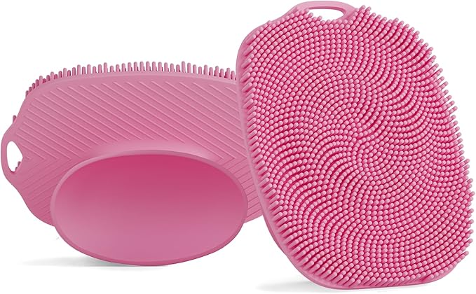 2 PCS Face Scrubber, Soft Silicone Face Exfoliator with Suction Cup for Man and Women Deep Skin Clean, Gentle Facial Cleaning Brush Suitable for All Sensitive Skin (Pink)