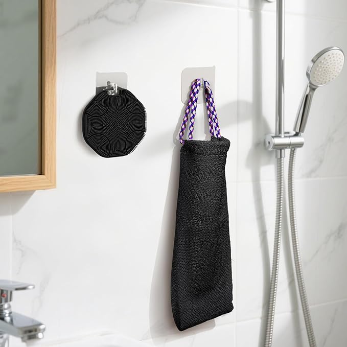 Manmihealth Soft Silicone Body Scruuber & African Bath Sponge Net Set, Gentle-Cleansing Shower Brush & Exfoliating Mesh Combination, Lathering Well Africa Wash Net Shower Scrubber (Black)
