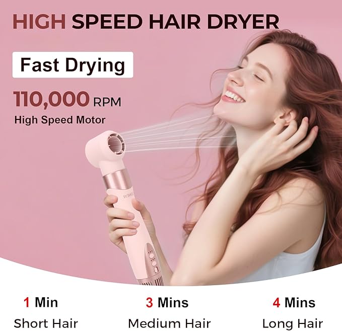 9-in-1 Multi Hair Styler | Air Styling & Drying System | Powerful Blow-Dry Brush | Heat Damage-Free | L/R Automatic Wrap Curlers, Oval Comb, Round Brush, Comb, Flat Nozzle & Storage Pouch