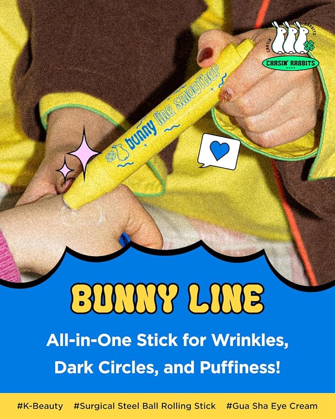 CHASIN' RABBITS Bunny Line Smoother Eye Cream Roller, 0.5 Fl Oz, Eye Serum with Surgical Steel Cooling Stick, Under Eye, Vegan, Korean Skincare