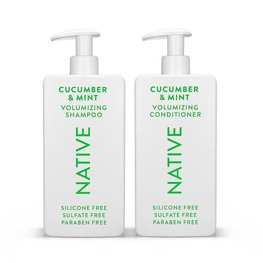 Native Shampoo and Conditioner Contain Naturally Derived Ingredients | All Hair Type Color & Treated From Fine to Dry Damaged, Sulfate & Dye Free - Cucumber & Mint, 16.5 fl oz each (2 pack)