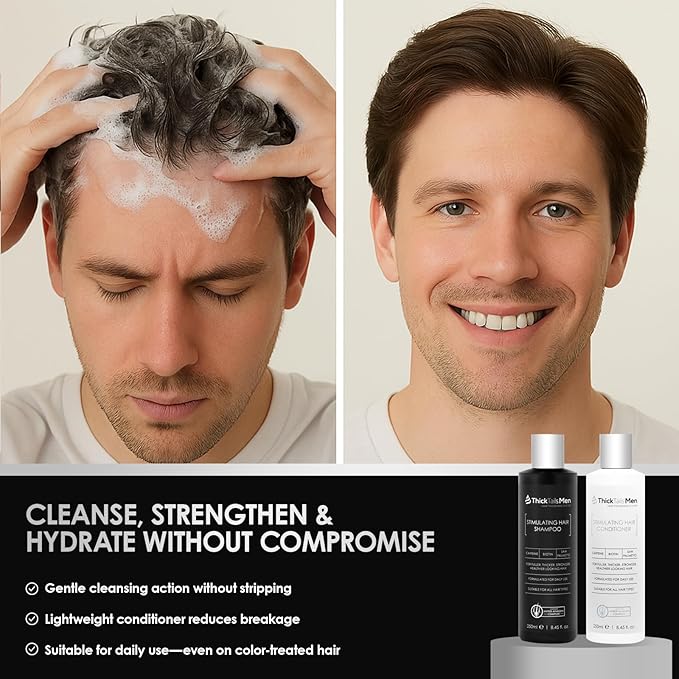 ThickTails Men's Hair Growth Shampoo & Conditioner for Thinning Hair | Caffeine, Biotin, Saw Palmetto | Dual Pack for Stronger, Fuller, Healthier Hair | Sulphate-Free, Vegan-Friendly, USA Compliant