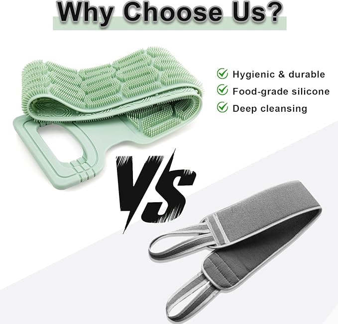 Exfoliating Back Scrubber for Shower,Double-Sided Back Scrub Washcloth Strap,Cover The Entire Back for Men Women,Silicone Back Massage Bath Brush,Exfoliate and Massage (Green)