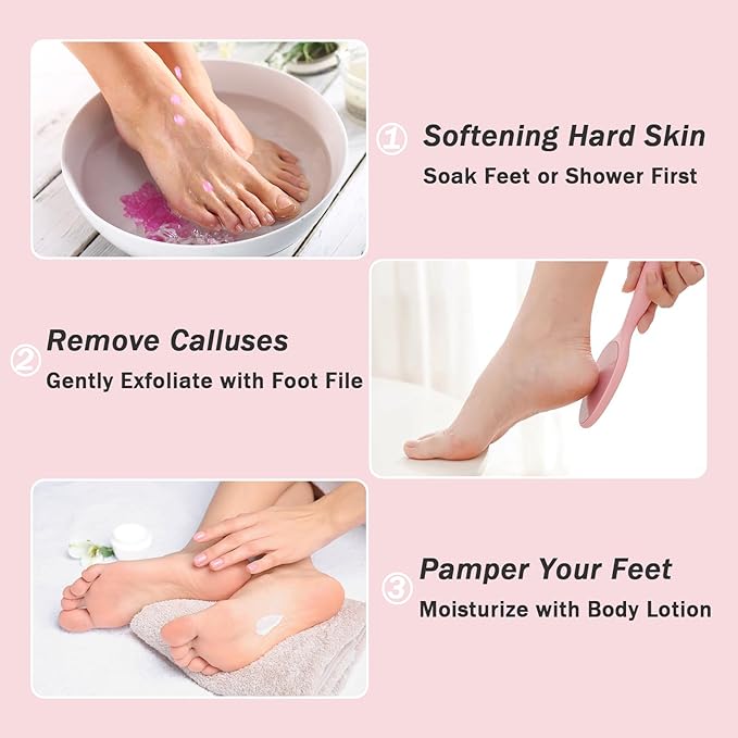 1PC Hard Skin Remover, 2-Sided Nano Glass Foot File Callus Remover with Non-Slip Handle Comfortable Foot Grinding Scraper (Pink)