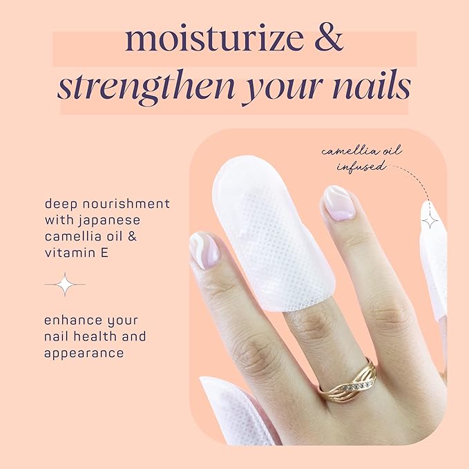 SpaLife Japanese Camellia Oil & Vitamin E Nail Cuticle Wrap 6-Pack (60 Count) - Moisturizing Nail Masks, Dermatologist Recommended, Hydrating Cuticle Repair Mask for Brittle Nails, Nail Spa Treatment