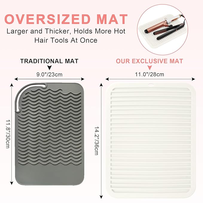 AMIJEAL Oversize Silicone Heat Resistant Mat for Hair Tools, Curling Iron Flat Iron Hair Straightener Holder Mat, Portable Hot Tools Cover Pad for Travel Vanity Salon(14.2" x 11.0")
