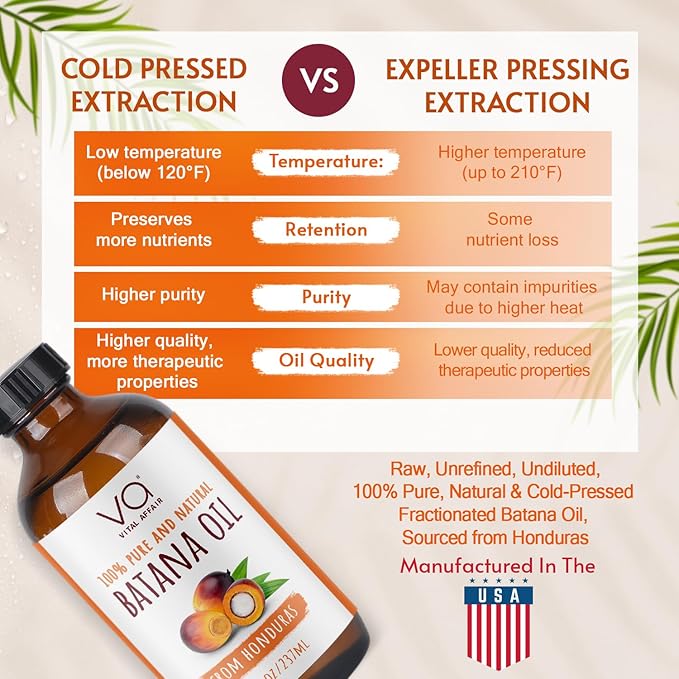 VITAL AFFAIR Batana Oil For Hair Growth-100% Raw Batana Oil From Honduras-Glass Bottle-Skin Hair Oil Rich In Essential Nutrients-Batana Hair Oil For Women & Men-For Strong & Shiny Hair-8 FlOz