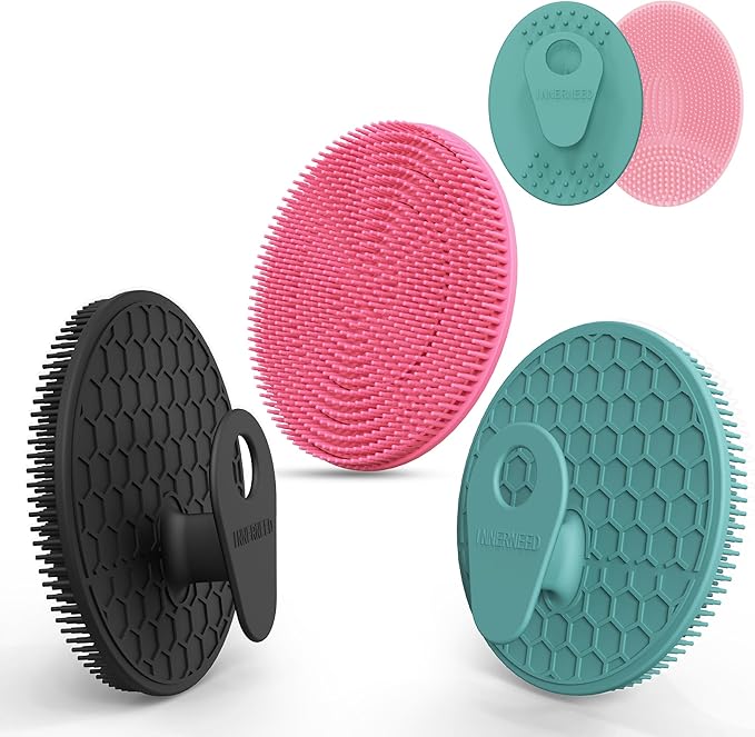 INNERNEED Food Grade Silicone Body Scrubber Gentle Exfoliating Brush for Women Men Deep Clean for All Skin Types, More Hygienic and Well Lather (Black+Dark Green+Pink)