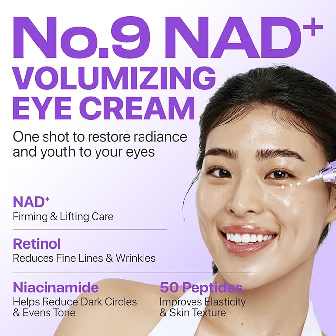 numbuzin No.9 NAD+ Retinol Eye Cream, Depuffing & Firming Eye Serum for Dark Circles, Wrinkles & Fine Lines, Peptides & Niacinamide for Glow & Undereye Radiance, Stocking Stuffers 0.33 fl oz