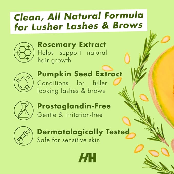 Handmade Heroes 100% Natural Vegan Lash & Brow Serum – Rosemary & Pumpkin Seed Oil for Fuller, Thicker Looking Eyelashes, Eyebrows – Gentle & Nourishing Formula Prostaglandin Free