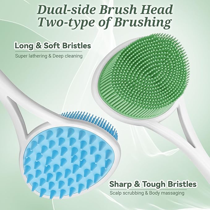 Silicone Back Body Face Scrubbers Set 4PCS, 15.35’’ Back Scrubber Soft Body Scrubber for Dual-Side Usage, Easy-to-Hold Soft Bath Glove & Face Scrubber for Good Foaming Deep Cleaning(Blue)