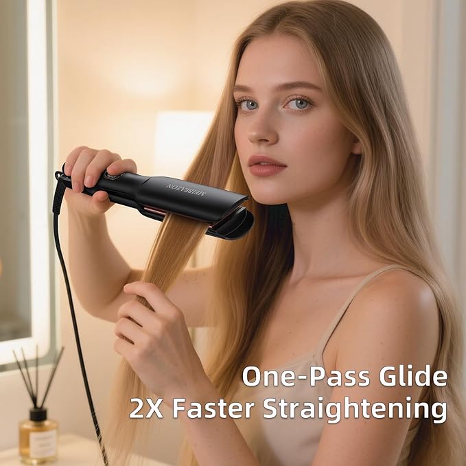 Flat Iron Hair Straightener – 1.7”Wide Ceramic Plate with Negative Ionic Technology, Digital Temp Control & Dual Voltage for Curly/Thick/Coily Hair