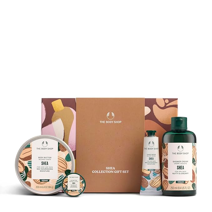 The Body Shop Shea Collection Gift Set - 4 Piece Set, Shower Cream, Body Butter, Lip Butter, Hand Balm, Vegan
