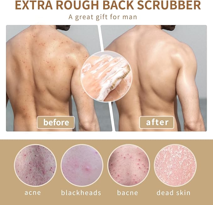 Extra Rough Exfoliating Back Scrubber,Natural Body Exfoliator for Workers Athletes and Men.Hygienic Loofah for Long Durable Daily Deep Cleansing