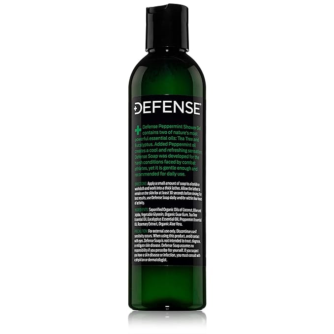 Defense Soap Peppermint Tea Tree Body Wash | All Natural Organic Shower Soap for Athletes | Odor Control & Skin Fungal Protection for Sports, Post Workout & Recovery - 8 oz (Pack of 2)