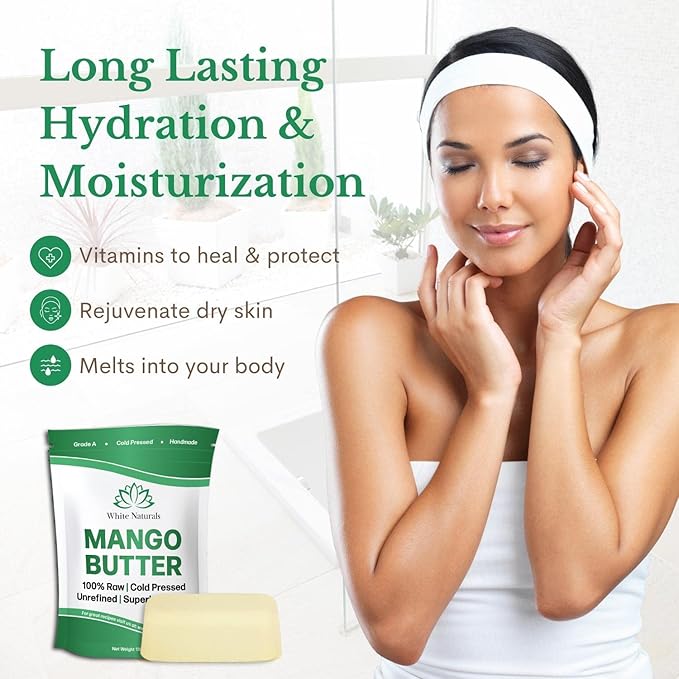 White Naturals Unrefined Mango Butter 8 oz Raw, Natural, Pure, Grade A Moisturizer, Use Alone or in DIY Whipped Body Butters, Soap & Lotions Making, Lip Balm and More!