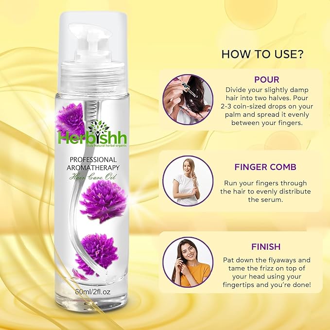 Herbishh Essential Flower Hair Oil - Organic Formula for Dry, Damaged Hair - Premium Natural Quality with 24hr Lasting Fragrance