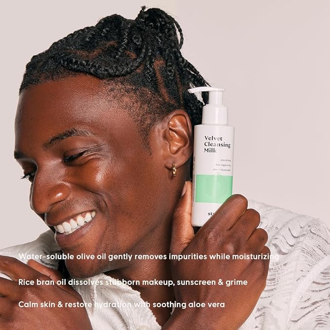 Stratia Velvet Cleansing Milk - Gentle Cream Face Cleanser, Moisturizing & Non-Foaming with Chamomile, Olive Oil & Aloe Vera, 16 Fl Oz