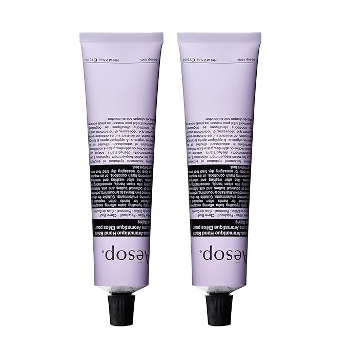 Aesop Eleos Aromatique Travel Size Hand Balm | Shea Butter and Coconut Oil to Nourish Dry, Cracked Hands | Lotion Made with Skin-Calming Essential Oils | 2.4 oz / 75 mL (Pack of 2)