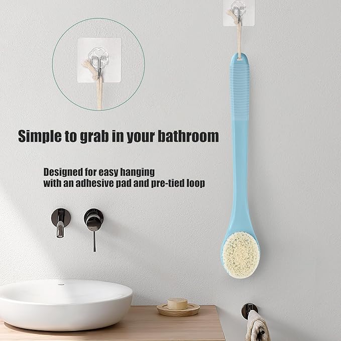 17-Inch Back Scrubber for Shower, Anti-Slip Exfoliating Body Brush for Bath, Gentle Back Brush for Shower for Men, and Women, Cleaning Skin for Smooth, Glowing Skin (Light Blue)